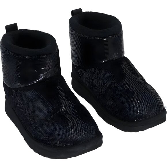 UGG Girls Classic Mini Mirror Ball Black Boot - 2 Little Kid - Picture 1 of 6